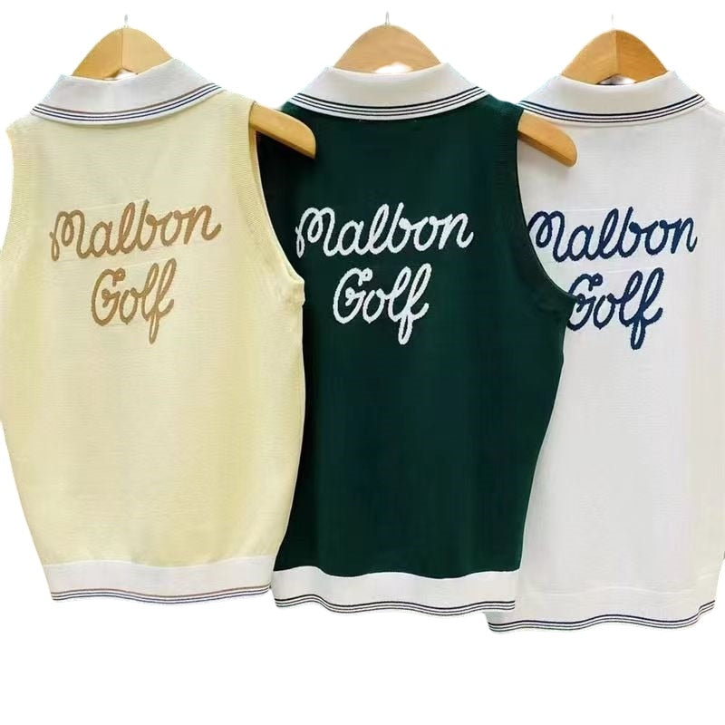 Summer Women's Golf Sweater Vest Sleeveless V-Neck Knitted Crop Tops Training Wear Sweatshirt