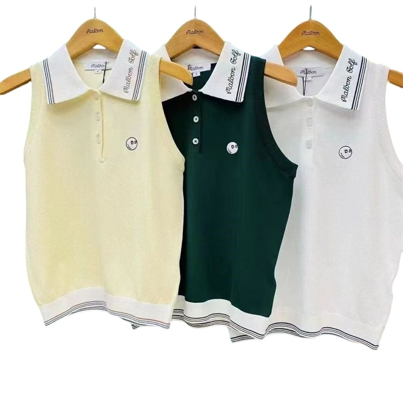Summer Women's Golf Sweater Vest Sleeveless V-Neck Knitted Crop Tops Training Wear Sweatshirt