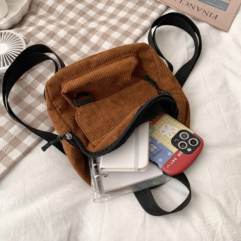 Fashion Women Mini Backpack Solid Color Corduroy Small Backpacks Simple Casual Student Bookbags Traveling Backpacks 2022
