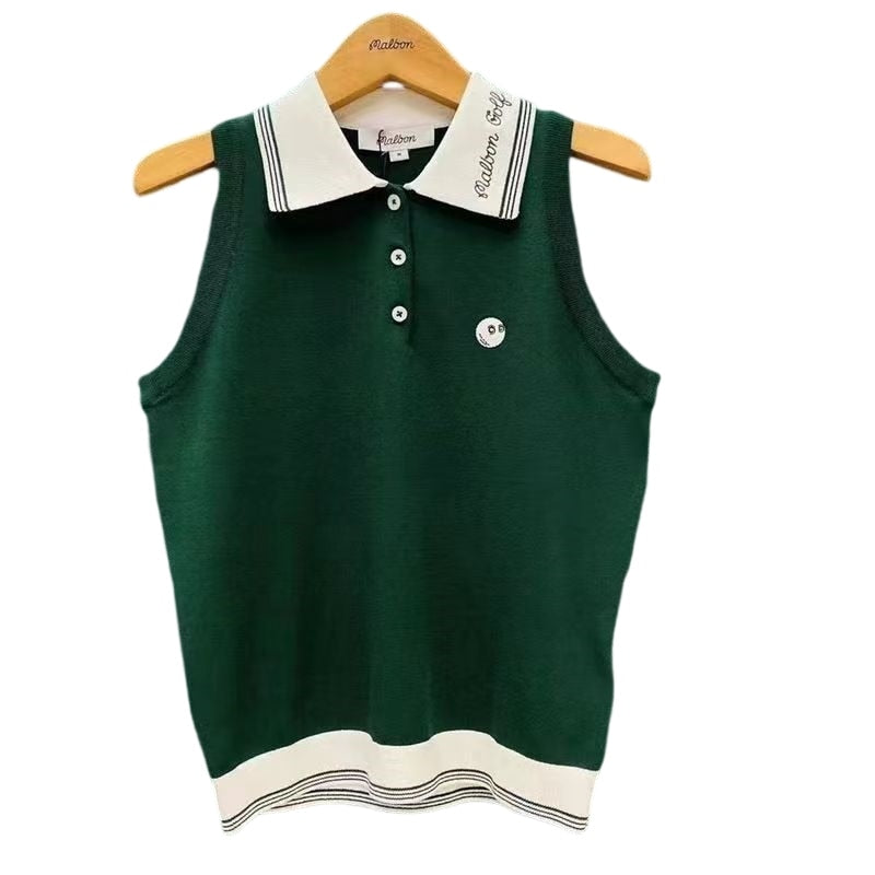 Summer Women's Golf Sweater Vest Sleeveless V-Neck Knitted Crop Tops Training Wear Sweatshirt