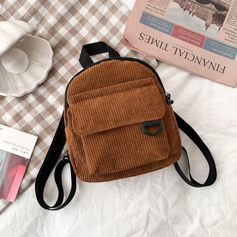 Fashion Women Mini Backpack Solid Color Corduroy Small Backpacks Simple Casual Student Bookbags Traveling Backpacks 2022