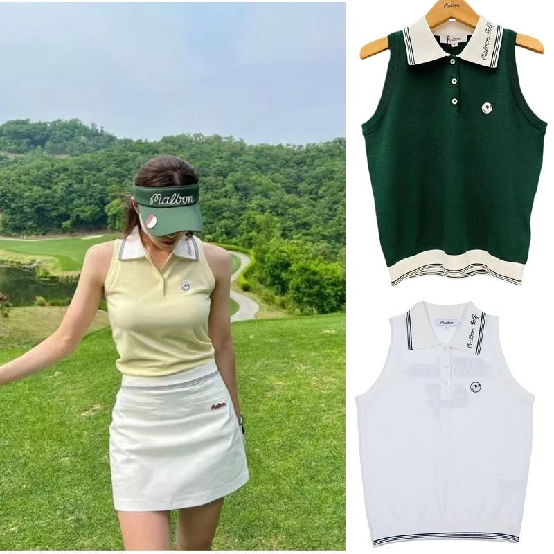 Summer Women's Golf Sweater Vest Sleeveless V-Neck Knitted Crop Tops Training Wear Sweatshirt